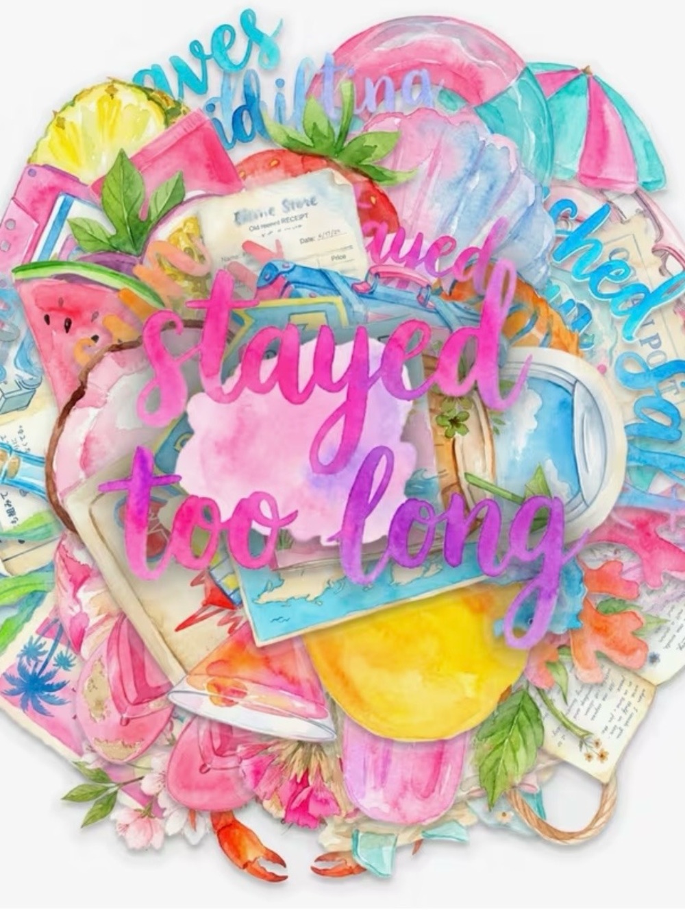 50 Beach Life Summer Stickers Pink & Blue Palm Tree Waves Sun Coconut Vacation - Picture 5 of 14